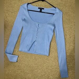 Forever 21 Sky Blue Ribbed Button Down sweater top